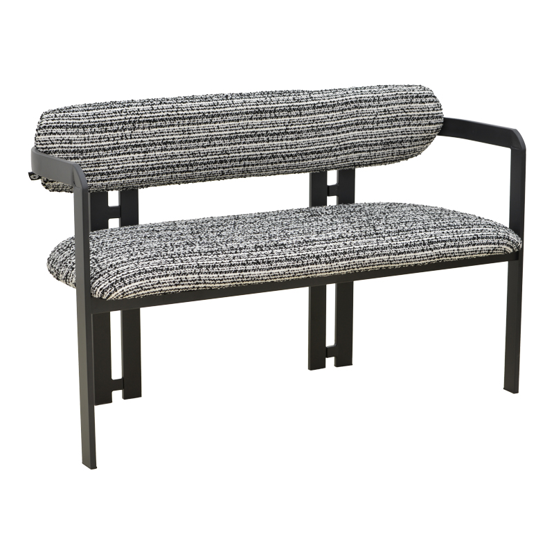 029-000459 2-seater Berdona black and white fabric-black metal leg 120x47x78cm - Слика 1