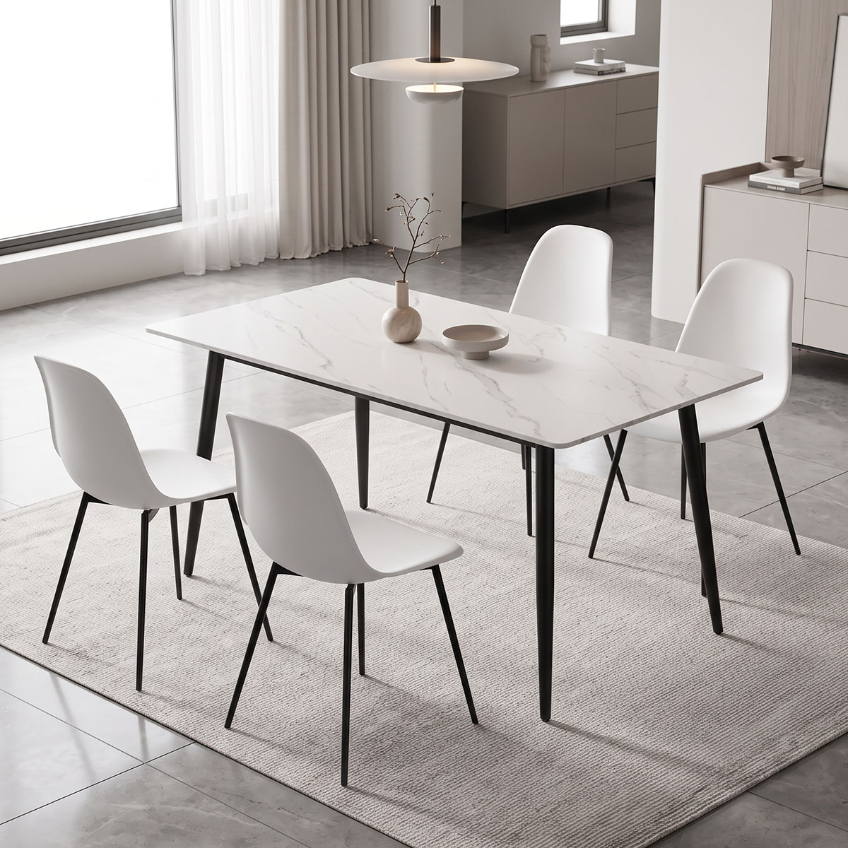 029-000466 Gustas table white marble sintered stone-black metal 140x80x76cm - Image 1