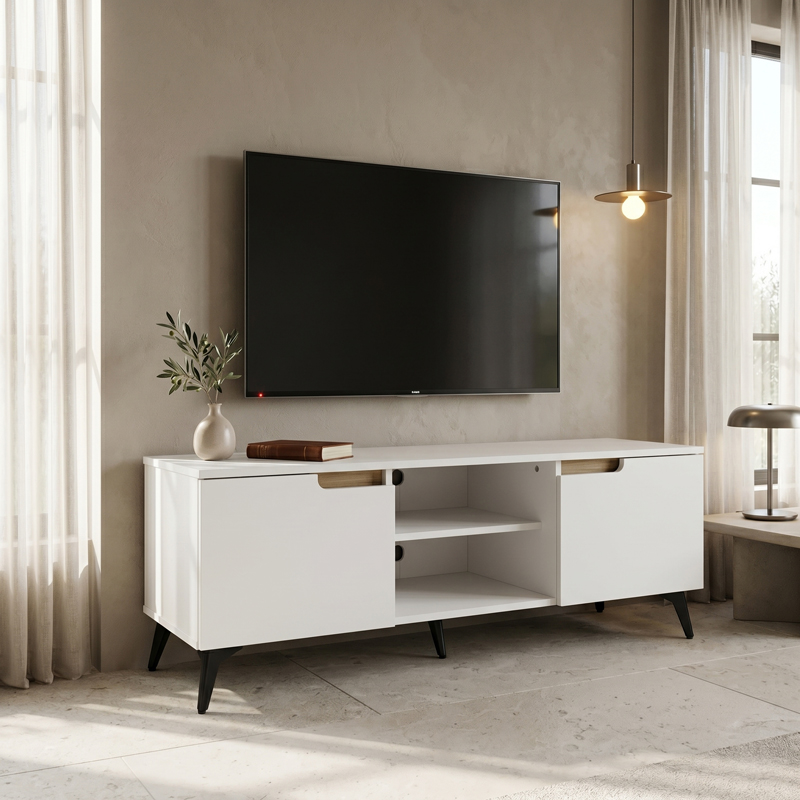 049-000123 TV cabinet Kemvio sonoma-white 120x38x44cm - Слика 1