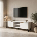TV cabinet Kemvio sonoma-white 150x38x44cm