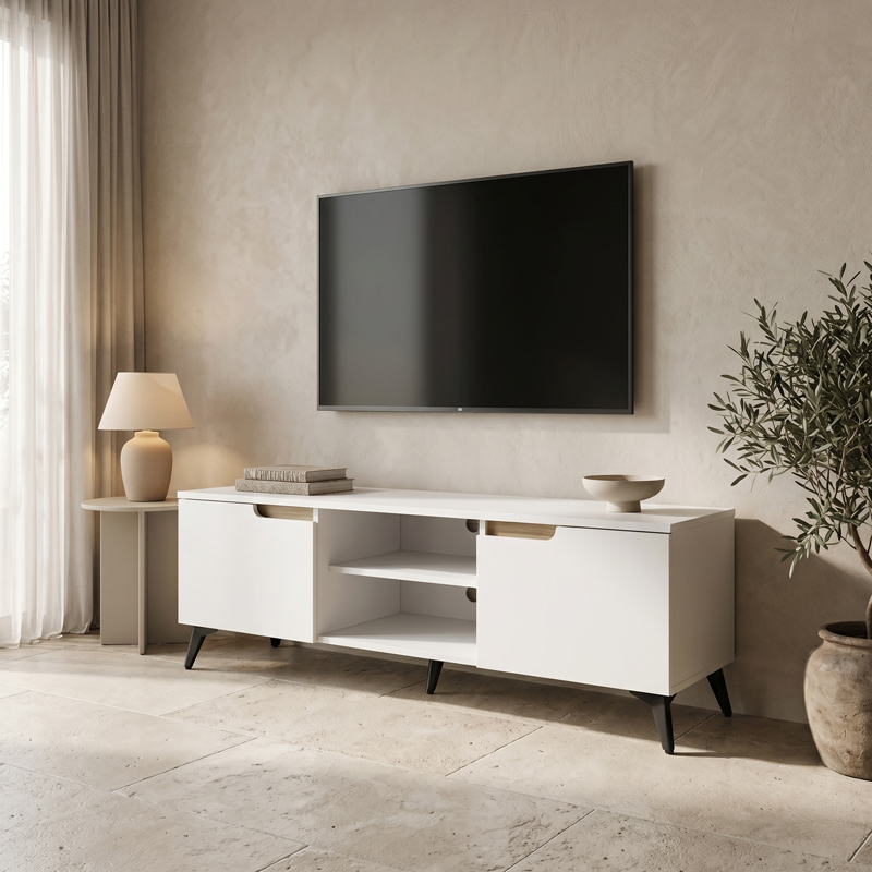 049-000124 TV cabinet Kemvio sonoma-white 150x38x44cm - Слика 1