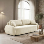 Three-seater sofabed with storage space Sereno beige fabric 233x91x82cm