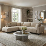 Corner sofa Veneto right corner beige fabric 298x208x85cm