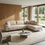 Corner sofa Veneto left corner beige fabric 298x208x85cm