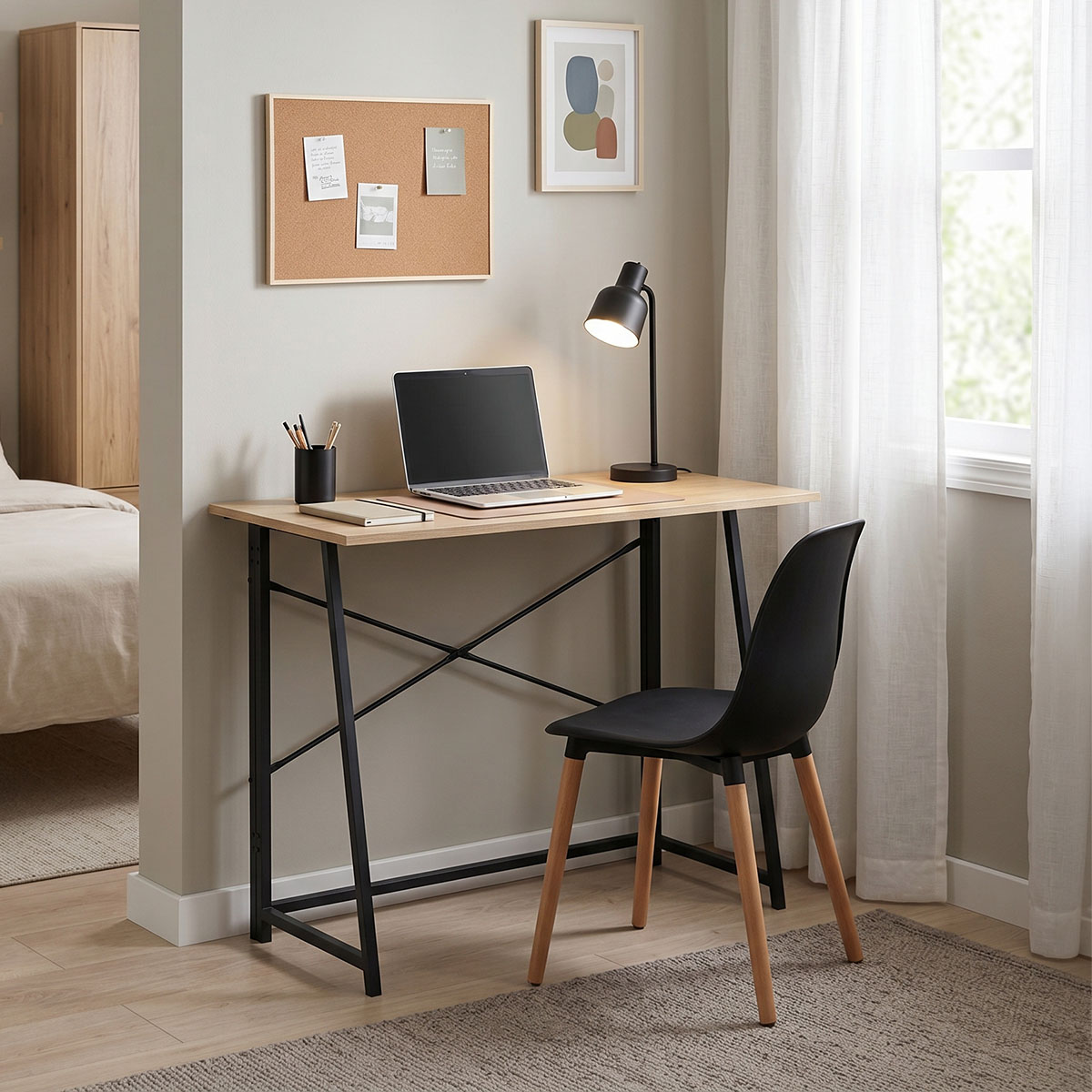 085-000033 Siklo folding work desk oak- black metal 100x46x75.5cm - Image 1