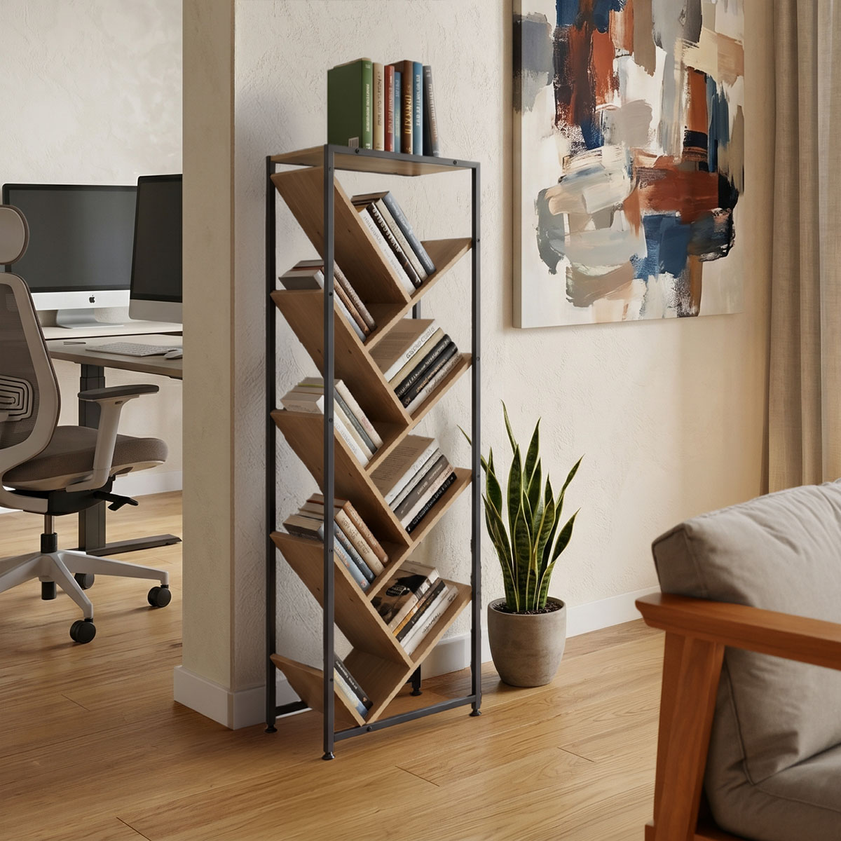 085-000034 Orunta oak-black metal bookcase 40x26.5x125cm - Слика 1