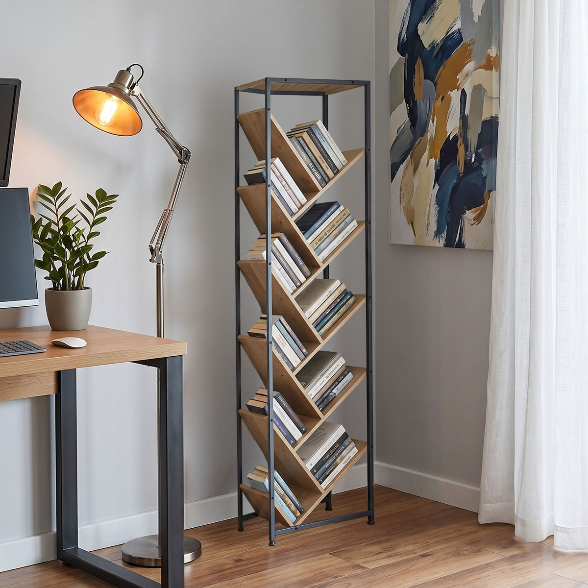 085-000035 Orunta oak-black metal bookcase 40x26.5x150cm - Слика 1