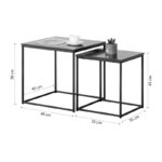 Masuta coffee tables 2 pcs. mdf black with marble effect-black metal - Слика 6