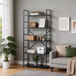 Bookcase Manlo black metal 58.6x23.5x144cm