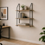 Wall shelf Fema oak with black metal 60x20x80cm