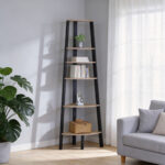 Corner bookcase Arvia oak with black metal 53.4x37.8x160.3cm