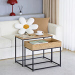 Side table Cofelda set of 2 pieces oak with black metal