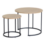 Coffee tables Pelanda set of 2 pieces oak with black metal - Image 2