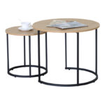 Coffee tables Pelanda set of 2 pieces oak with black metal - Image 3