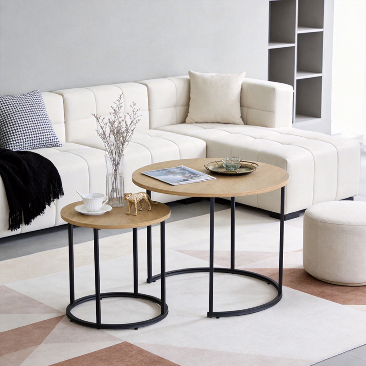 085-000050 Coffee tables Pelanda set of 2 pieces oak with black metal - Image 1