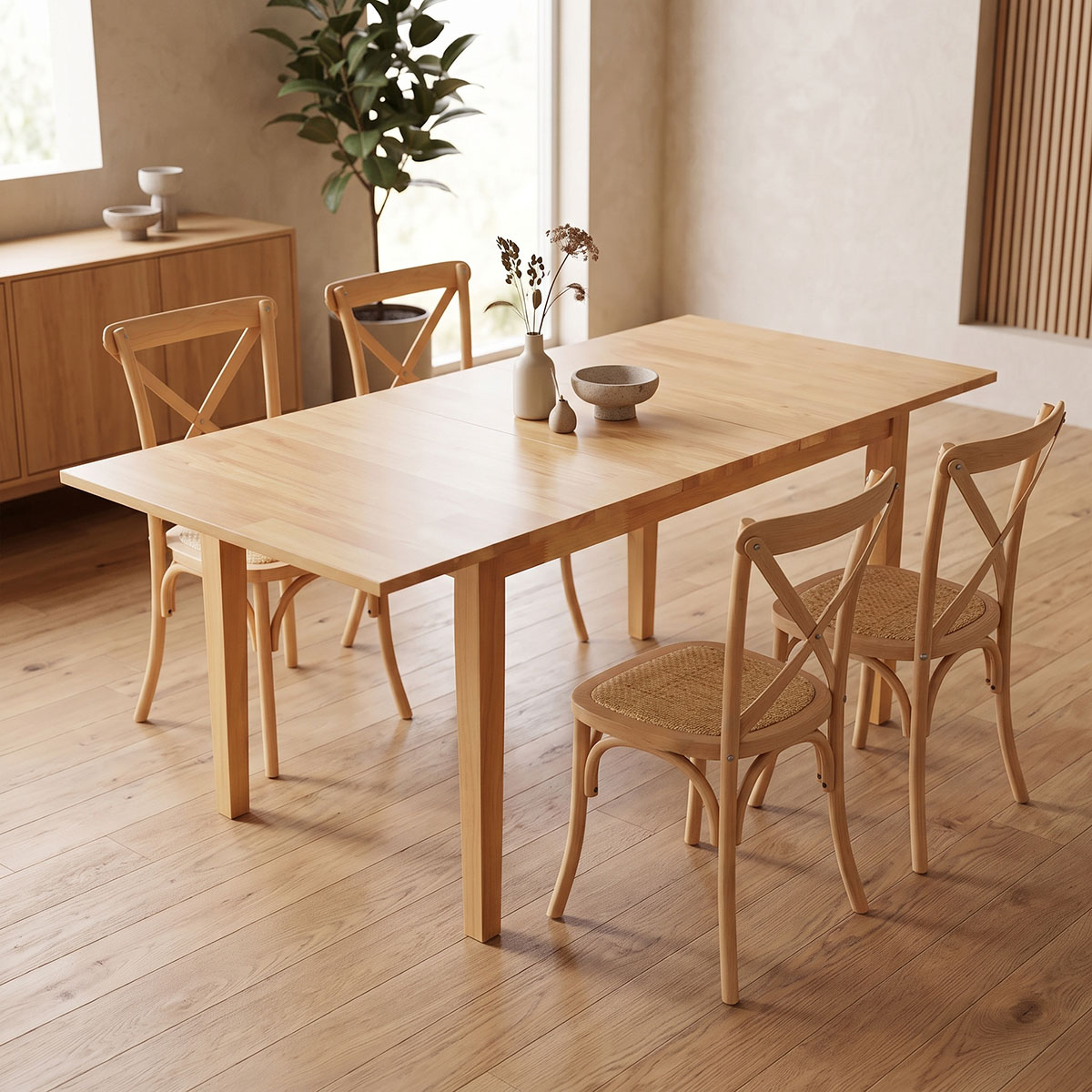 091-000024 Extendable table Country rubberwood in natural shade 120-150x80x74cm - Image 1