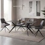Olivet table mdf-sandstone in marble look-black metal leg 180x90x76cm
