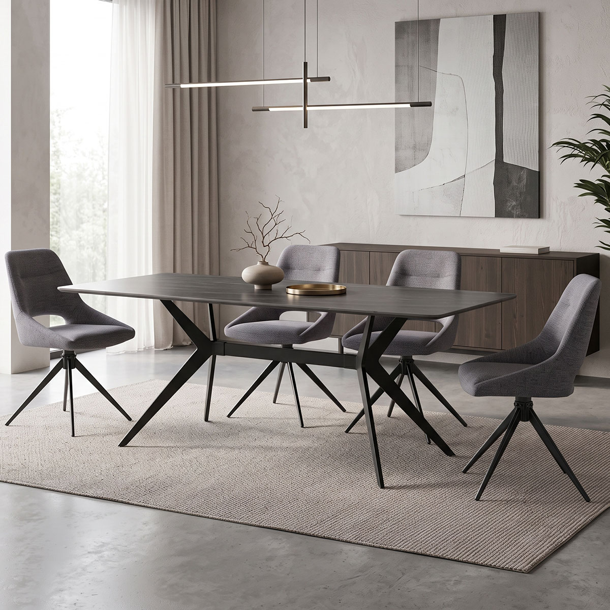 096-000055 Olivet table mdf-sandstone in marble look-black metal leg 180x90x76cm - Image 1