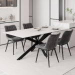 Bethan table sintered stone white-black metal legs 180x90x75cm