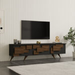 Tv stand Trida walnut with anthracite color 160x35x45cm