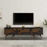 Tv stand Trida walnut with anthracite color 160x35x45cm - Image 4