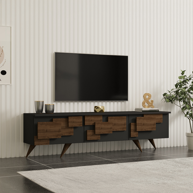 120-000668 Tv stand Trida walnut with anthracite color 160x35x45cm - Image 1