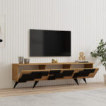Tv stand Trida oak with black color 160x35x45cm - Image 2
