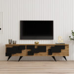 Tv stand Trida oak with black color 160x35x45cm - Image 4