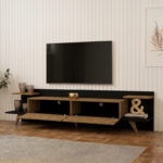 Tv stand Astry oak with anthracite color 180x36.8x45cm - Image 2