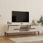 Tv stand Eslem white with walnut color 160x34.6x45cm - Image 2