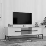 Tv stand Eslem white with walnut color 160x34.6x45cm - Image 3
