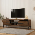 Tv stand Eslem walnut with anthracite color 160x34.6x45cm - Image 2