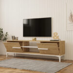 Tv stand Eslem in natural with white color 160x34.6x45cm - Image 2
