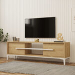 Tv stand Eslem in natural with white color 160x34.6x45cm