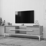 Tv stand Eslem in natural with white color 160x34.6x45cm - Image 3