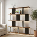 Bookcase Ratu anthracite with oak color 120x24.6x141cm