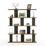 Bookcase Ratu anthracite with oak color 120x24.6x141cm - Image 3