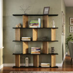 Bookcase Ratu walnut with anthracite color 120x24.6x141cm - Image 2