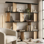 Bookcase Ratu walnut with anthracite color 120x24.6x141cm