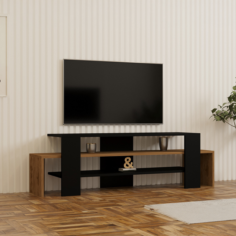 120-000679 Tv stand Lenour in sonoma with black color 150x35x45cm - Image 1