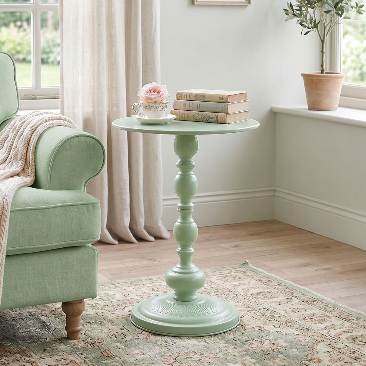 128-000079 Anesor metal side table in mint shade D40x52cm - Image 1