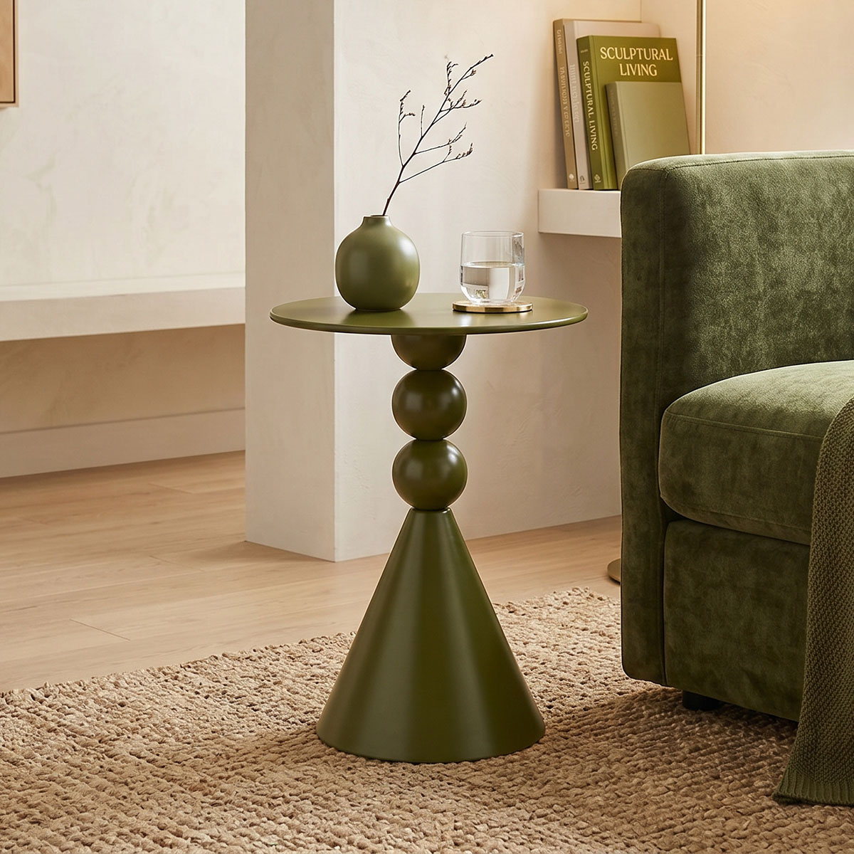 128-000082 Side table Bilane metal in olive green shade D39x60cm - Слика 1