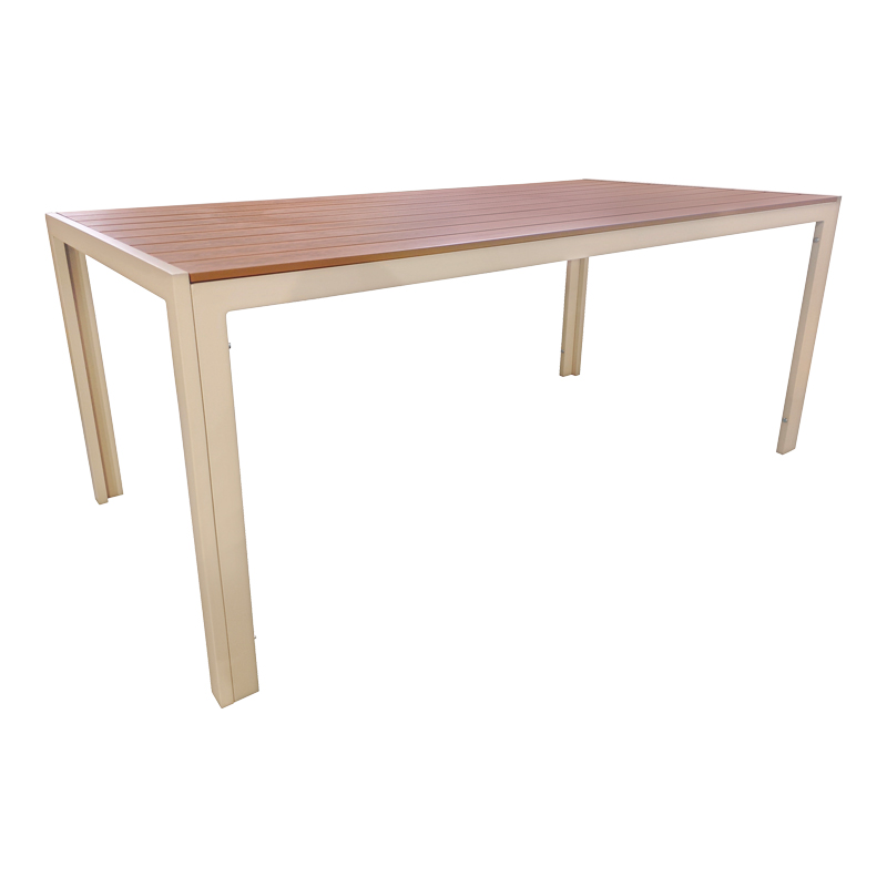 152-000107 Table Nares champagne aluminum plywood in natural shade 180x90x72.5cm - Image 1
