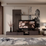 Living room set Eviora brown with dark walnut 235x40x208.6cm