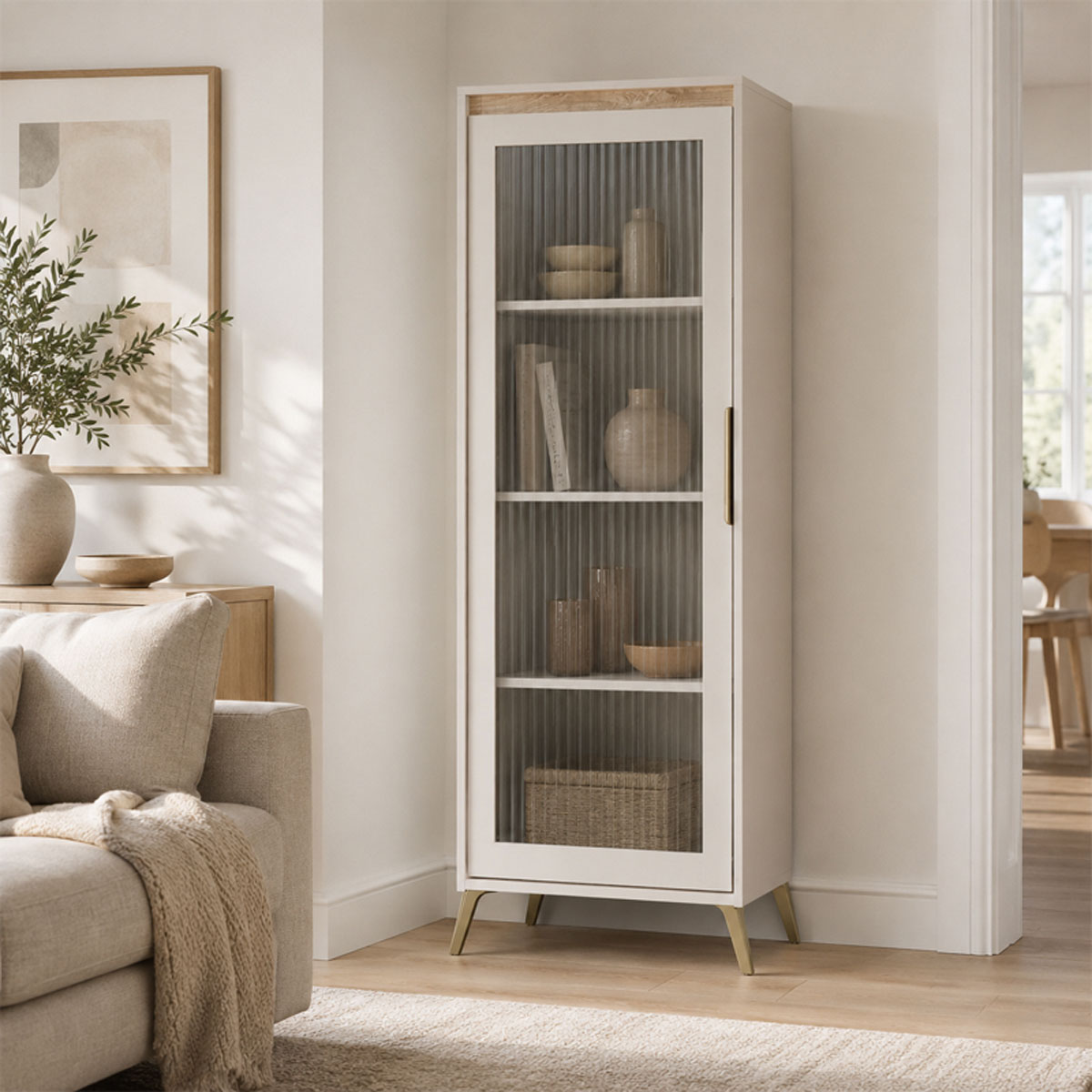 192-000069 Showcase Belka cream with oak 55.6x45x152.6cm - Image 1