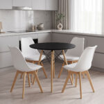 Dining Set with Gaston Chairs Black & Julita BlackTable Ø80x73cm 5Pieces