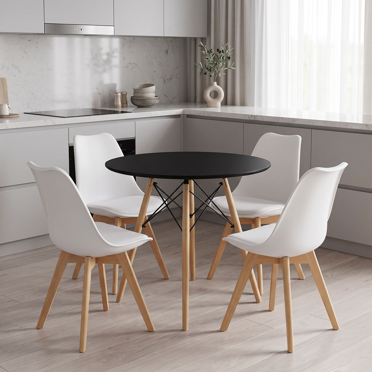 200-000630 Dining Set with Gaston Chairs Black & Julita BlackTable Ø80x73cm 5Pieces - Image 1