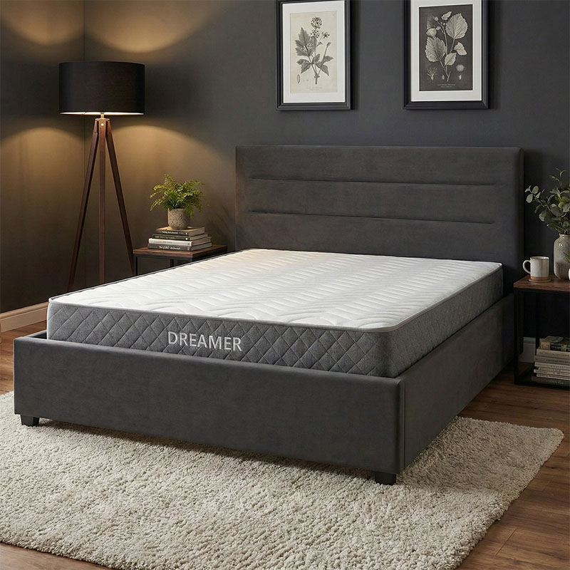 200-001477 Bed with mattress and storage space Molito-Dreamer velvet anthracite 150x200cm - Слика 1
