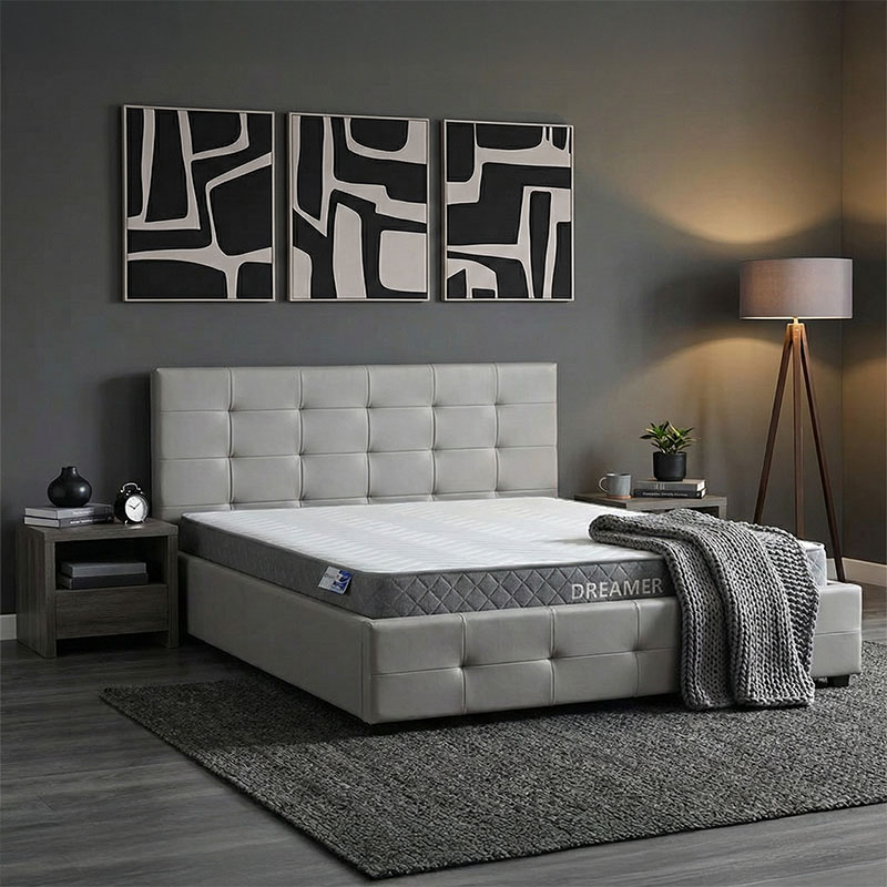 200-001495 Bed with mattress and storage space Roi-Dreamer pu gray 160x200cm - Слика 1