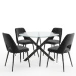 Dining Room with Murde Black Chairs and Antoro Glass Table D100x75cm Set of 5pcs - Слика 2